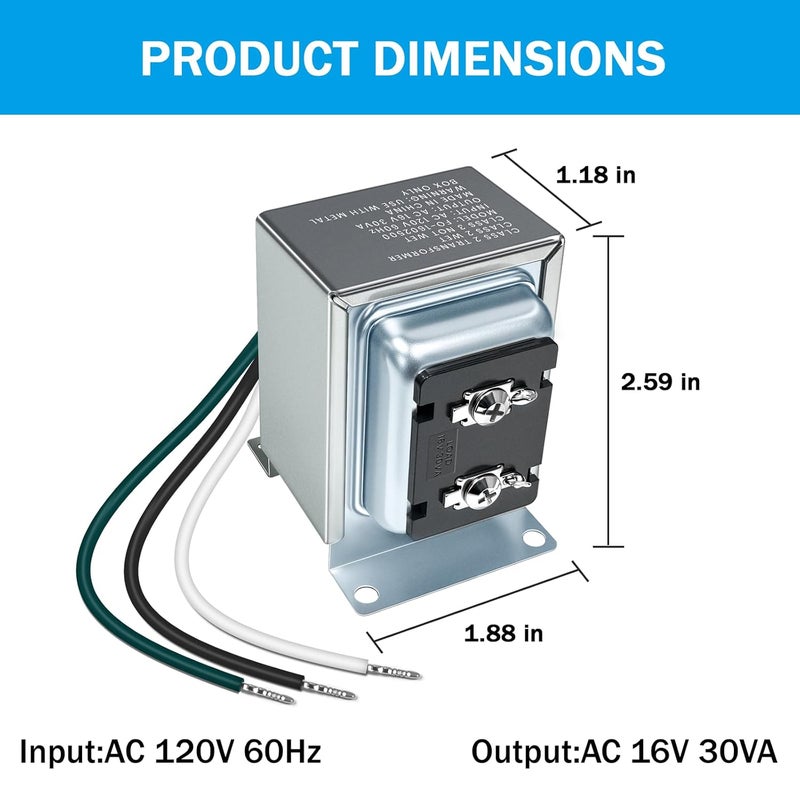 nodehawk 16V 30VA Doorbell Transformer Hardwired Door Chime Transformer Thermostat Power Adapter Compatible with Video Doorbell Ring Pro Nest Hello - Image 2
